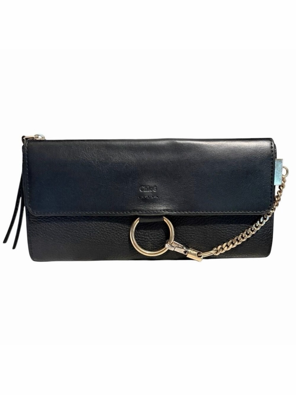 Chloé Faye Black Leather Long Wallet on Chain, Gold & Silver Two-Tone Hardware